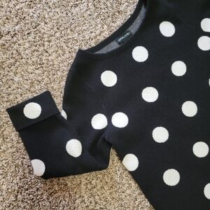 Cynthia Rowley Bateau Neck 3/4 Sleeve black white polka dot sweater blouse top